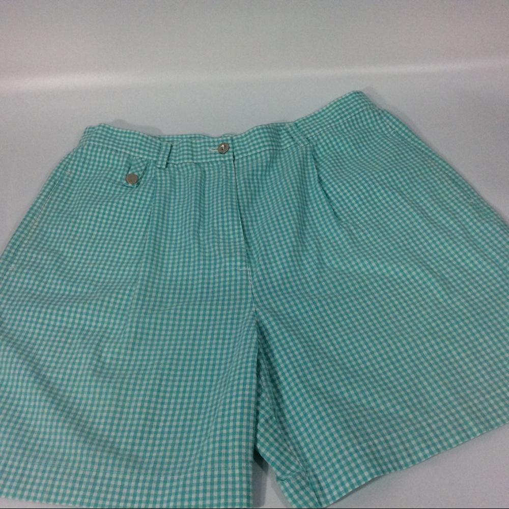 Liz Claiborne Liz Golf Shorts Size 14 Pleat Front 3 Pocket Blue Checked